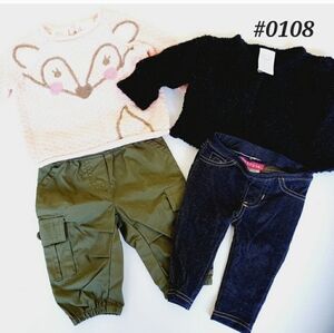 4 Pcs🔹️0 to 6 months 👶Baby girl clothes 2 sweaters, khaki pants, jeans